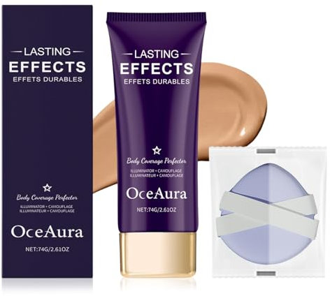 Bein Make Up Wasserfest Body Coverage Perfector Körper Make Up Wasserfest Besenreiser Abdecken All Over Complexion Perfector für Narben an Beinen Körper Gleichmäßiger Hautton mit 1 Puderquaste(Natur)