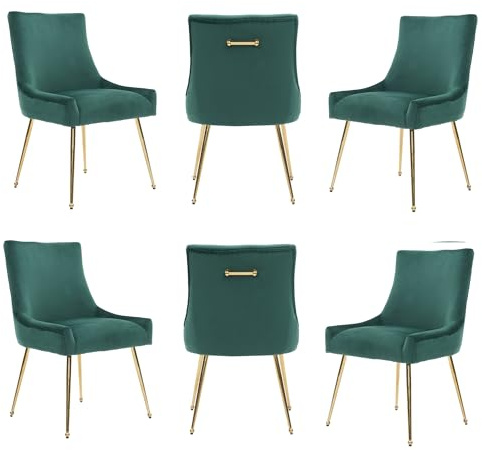 Viviana Velvet Dining Chair – Modern Black Upholstered Accent Chair with Gold Legs, Ring Handle, Armless Design & High-Density Foam for Elegant Home Interiors Dining Room Living Room Restaurants