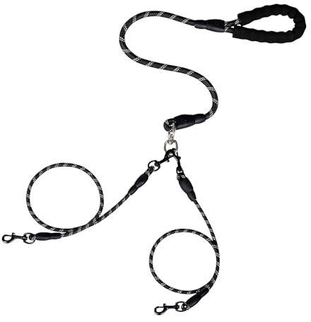 Double Clip Hundeleine, reflektierendes Kletterseil, kein Verheddern, teilbares Seil für Hunde, gepolstert, für Spaziergänge, Reisen und Taschen