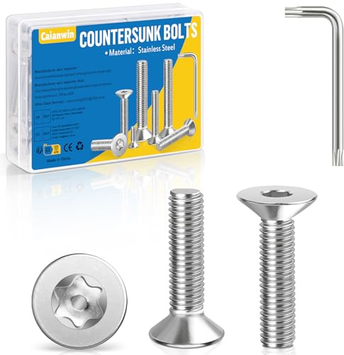 Caianwin 50 Stück M5 Senkkopfschrauben, M3 x 10mm Senkkopfschrauben Torx Edelstahl mit Torx Schlüssel 304 senkkopf schrauben Norm ISO 14581 / DIN 965 für Maschinen, Geräte und Möbel