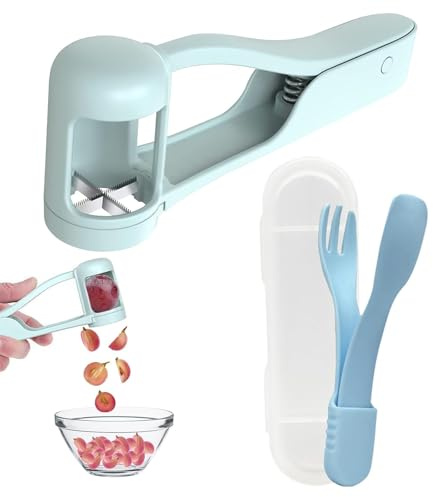 2-Piece Grape Cutter Set with Fruit Tongs, Stainless Steel Fruit Slicer | Quarter fruit cutter; stainless steel blades; strawberry cutter for grapes, cherry tomatoes, olives and snack prep