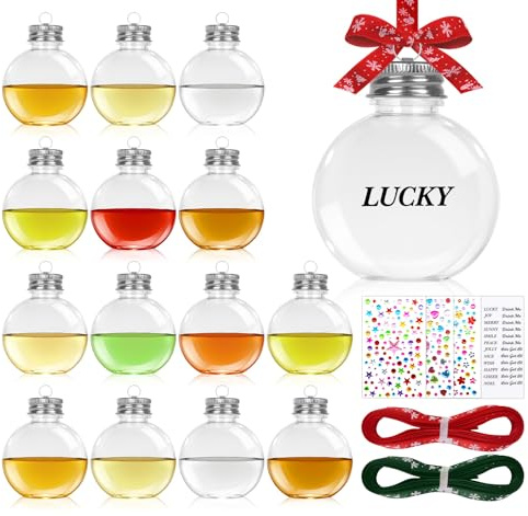15 Durchsichtige Weihnachtskugeln zum Befüllen,50ml Basteln Christbaumschmuck Weihnachtsdeko Personalisierte mit Aufklebern,Xmas Ornamente Anhänger zum DIY Weihnachten Abfüllen von Wein-Getränke