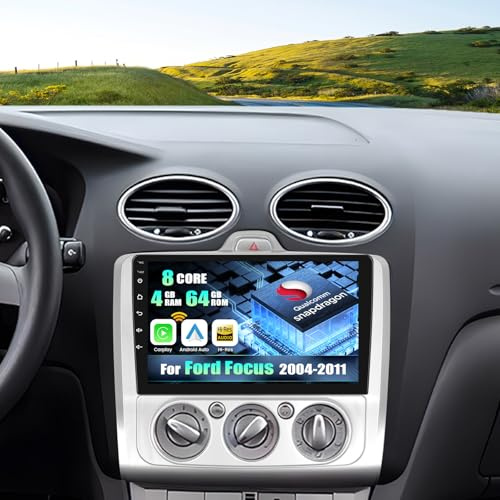 CAMECHO Qualcomm 8 Core 4+64G Android 15 Autoradio para Ford Focus Mk2/Mk3 Exi MT 2 3 (2004-2011),2 DIN Radio con 9 Touchscreen Soporta CarPlay,Dual WiFi,GPS,Bluetooth5.1,Dolby/Hi-Res+Cámara Trasera