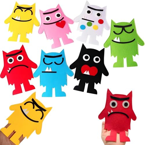 BCHKO 7-teiliges Set bunte Monster-Handpuppen, lustige Plüsch-Fingerpuppen, Lernset für Kleinkinder zum Selbermachen von Sockenpuppen, ideal für Geburtstagsfeiern und Rollenspiel-Accessoires.