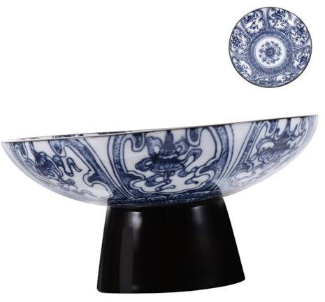 Gatuida Plateau De Service En Céramique Sur Pied Blue and White, Bol à Dessert Céramique, Bol à Collation Unique, Pour Présentation De Fruits Et Desserts, Usage Quotidien Et Festif,