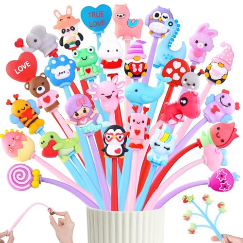 XIMISHOP 30 Stück Mehrfarbiger Kugelschreiber Valentine Squishy Gelschreiber Cartoon Kugelschreiber Niedliche Lustige StifteValentine Ballpoint Pen Für Büro Studenten Schulbedarf Kinder Geschenk