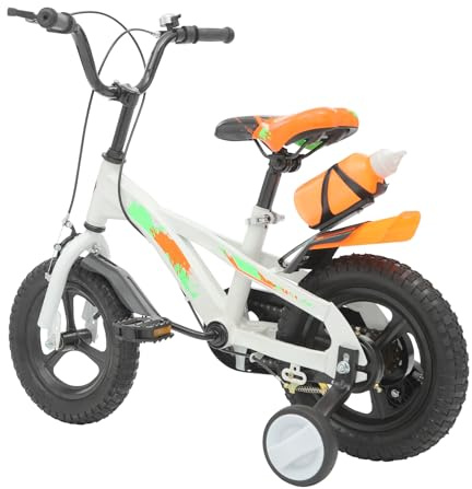 Mqwdxzfes Buntes 12 Zoll Kinderfahrrad mit Stützrädern & Trinkflasche, Höhenverstellbar Kinderfahrrad mit Trinkflasche, Upgraded Kinder Anfängerfahrrad für Jungen Mädchen Alter 2-5 Jahre (Weiß)