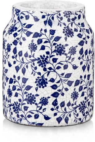 Oairse Blue and White Ceramic Vase for Flowers 17 cm Vintage Small Flower Vases for Rustic Modern Home Decor Decorative Porcelain Vase Décor for Living Room Office Resto Café Desk Decoration