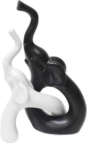 Fakeplant 2er Set Elefanten Figuren, Skulptur Modern in Schwarz und Weiß, Deko Wohnzimmer Abstrakte Figuren, Deko für Regal Büro, Hochzeitsgeschenk, Wohndeko Set