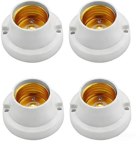 Flomiara 4 Stück Lampenfassung E27, Lampenfassungen Lampensockel | Universal Lampenfüße Fassung zum Anschrauben E27 Glühbirnen Fassung, LED-Lampen Ideal Für Wohnzimmer, Bar Und Studio(Weiß)