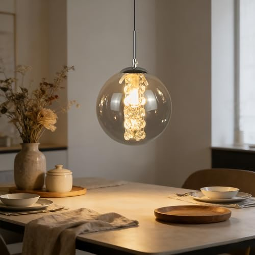 CBJKTX Pendelleuchte Glas Hängelampe 1 Flammig Modern Rauchgrau | Esstischlampe 150CM Höhenverstellbar G9 Nachttisch Hängeleuchte Pendellampe für Esstisch Schlafzimmer Esszimmer Bar