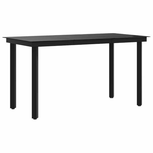 Mhdvray Gartentisch Schwarz 140x70x74 cm aus pulverbeschichtetem Stahl und Glas, Modernes Design, Robust und Langlebig, Einfache Reinigung, platzsparend für Terrasse Balkon Garten
