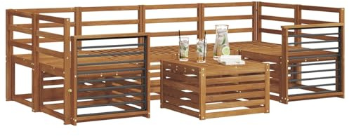 vidaXL Sofagarnituren 7 pcs Natur Massivholz Akazie, Garten-Sofa-Eckgarnitur, strapazierfähiges Lounge-Möbel, modernes Patio-Set für chilliges Terrassenleben