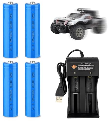 HOVCEH 4 Stück 3 7v Li-Ion Akku,3200mah Akkus Li-Ion Wiederaufladbarer mit Dual Ladegerät,3 7 Volt Akku Batterie für Mikrofone RC Taschenlampen Türklingel Kamera Kleinen Lüfter