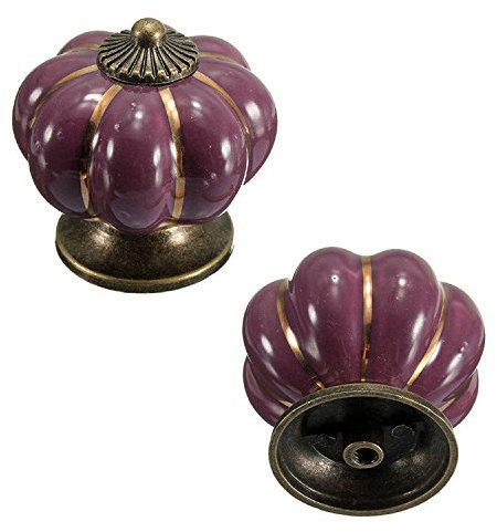 FBSHOP(TM) 2x Neu lila Kreative Schön Kürbis Form Porzellan Knöpfe Möbelgriffe Möbelknauf MöbelKnopf für Schränke, Schubladen, Truhen, Küche, Schlafzimmer, Badezimmer,Schlafzimmer-Kinder