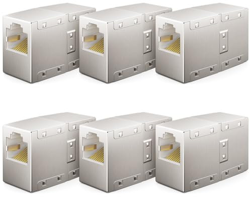 deleyCON 6 Pièces Coupleur RJ45 (1000 Mbit) Gigabit Câble LAN Extension Câble Réseau Ethernet Adaptateur Connecteur Compatible avec Cat8, Cat7, Cat6, Cat5 Câble Patch LAN DSL POE 2X RJ45 Femelle