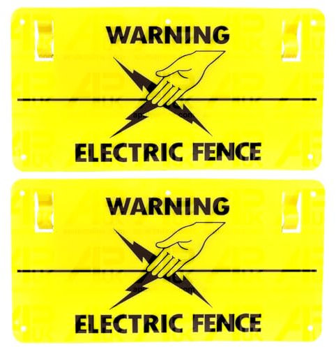 2x Electric Fence Warning Plastic Sign Double Sided Poly Wire tape Screw Fixing