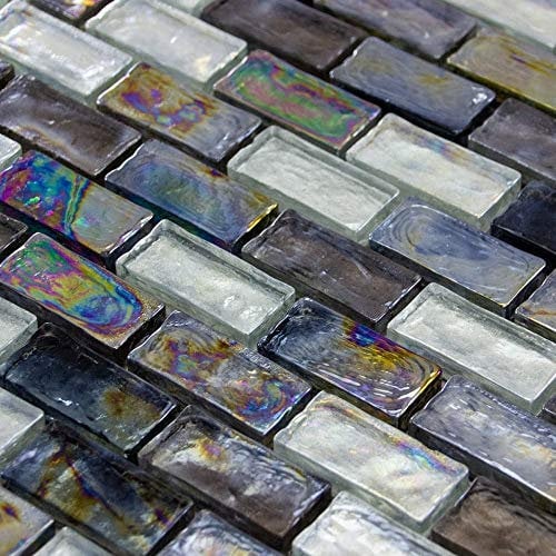 Luxury Textured Iridescent Slate, Grey & Pearl Glass Mosaic Wall Tiles Sheet 8mm
