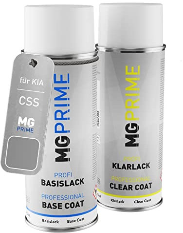 MG PRIME Pintura automotriz Set de aerosoles para KIA CSS/CS Lunar Silver Metallic/Lunarsilber Metallic Pintura base pintura transparente, bote de spray de 400 ml