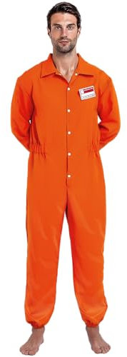 Spooktacular Creations Prisoner Jumpsuit Orange Prison Escaped Inmate Jailbird Coverall Costume with Name Tag