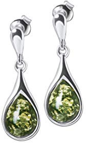 ANDANTE Premium Collection - Echter OSTSEE Bernstein Ohrstecker in 925 Sterling Silber ** Tropfen Lang ** Zertifiziert - Gold des MEERES - Farbe GRÜN