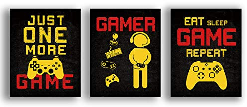Funny Video Game Themed Wall Art Print,Gaming Art Prints,Inspirational Words Quote Poster,Set of 4 (8X10 Unframed) Gamepad Canvas Pictures,Gift for Boys Teens Man Bedroom Playroom Signs Decor