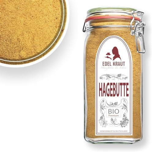 Hagebuttenpulver BIO im Premium Glas 700g | EDEL KRAUT- 100% Natur | BIO Hagebuttenpulver - reines Hagebutten Pulver in Premium Qualität für Smoothies, Shakes uvm.