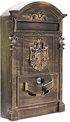 Briefkasten anthrazit Outdoor Mailbox Retro Vintage europäischen Metall Wand befestigter Briefkasten Post Box Sichere Letterbox Außen Mailboxes mit antikem Letterbox, Englisch-Style Wandmontage Mailbo