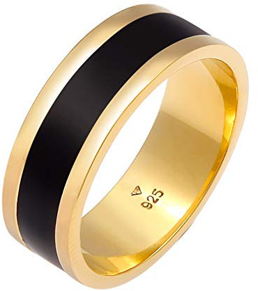 Kuzzoi Herrenring (8 mm) golden mit Emaille, Bandring für Männer aus 925 Sterling Silber vergoldet, Eleganter Silberring im Casual Look, Breiter Ring zeitlos im Design, Ringgröße 60, 0609862820_60