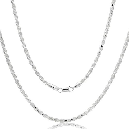 AKA Gioielli® - Herren Damen Kette 925 Sterling Silber Massiv - 4mm Kordelkette - 55 cm lang