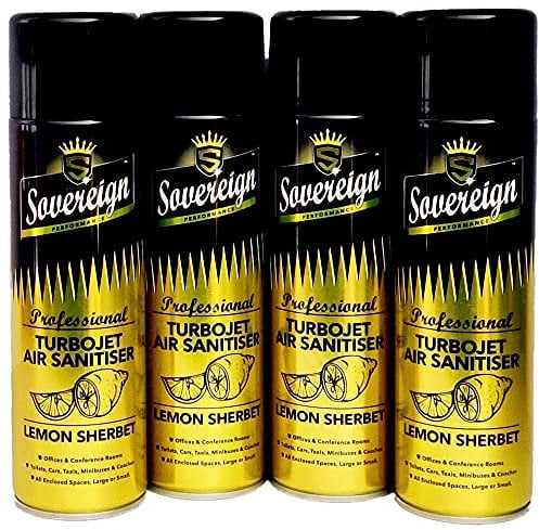 4 x Sovereign Turbojet Air Sanitiser Lemon Sherbet Blast Spray Can