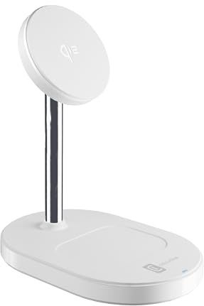 Cellularline MAG Duo 2in1 Magnetische Wireless-Ladestation mit Qi2-Zertifizierung, Bis zu 15W für Smartphones und Kopfhörer, Sicheres und Vielseitiges Pad für Vertikales und Horizontales Laden