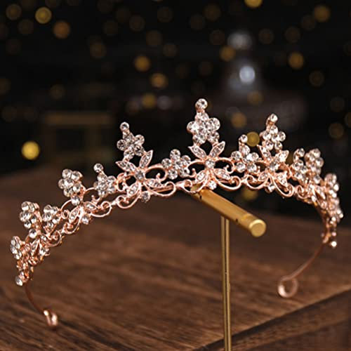 Lurrose Strass-Kopfschmuck, Brautschmuck, Kristall-Stirnband, Schmuck, Tiara, Prinzessinnenkronen und Tiaras, Kostümzubehör für Abschlussball, Hochzeit, Party, Rotgold