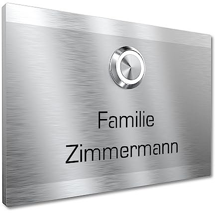 Klingelschild aus V2A Edelstahl mit Gravur von Graviers Design – Edelstahl – LED Klingeltaster – Türklingel – Made in Germany