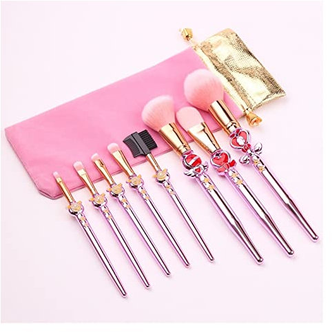 Bswefty Lot de 8 pinceaux de maquillage professionnels Sailor Moon pour poils doux, blush, correcteur, fard à paupières, fond de teint, pinceau à lèvres (couleur du manche : jaune)