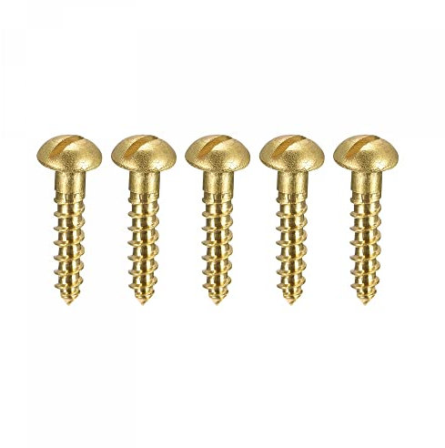 sourcing map Holzschrauben, M2,5 x 12 mm, Schlitz, Rundkopf, Messing, selbstschneidende Schrauben, 50 Stück
