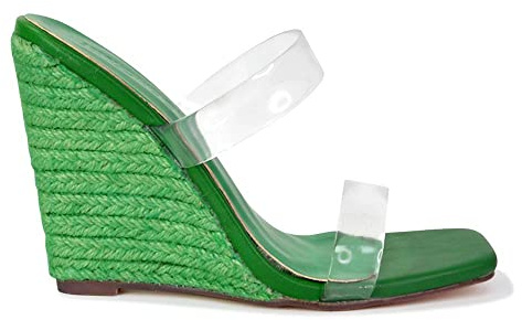 ESSEX GLAM Womens Espadrilles Wedges Heel Sandals Ladies Transparent Strap Heels Mules Size 3-8 Green