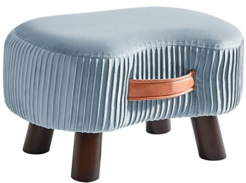YMYNY Fußhocker, Sitzbank mit Griff, Gebogener Tritthocker mit weichem Sitzkissen, Gepolsterter Hocker aus Samt, Massivholz, für Wohnzimmer, Kinderzimmer, 40 x 28 x 23CM Grau HBD021G
