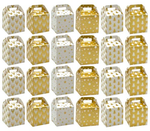 24 Stück Set Geschenkboxen Geschenkschachteln aus Karton 5x5x7cm, Pappschachteln Adventskalender, Box für kleine Geschenke, Dankeschön, Süßigkeiten, Schmuck, Gastgeschenke (weiß/gold)