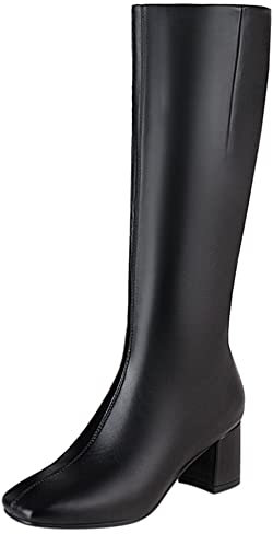 Lroey Reoly Stivali da Donna a Metà Polpaccio con Tacco a Blocco, Stivali da Vestito Tacco Medio Square Toe Boots Zip Solid Stivali da Festa 171 Nero Numero 34 EU