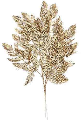 Künstliche goldene Pflanzen für Weihnachtsdekorationen, künstliche goldene Boston-Farn-Pflanzensträucher, Kunststoff, künstliche Farne, Blätter, Sträucher für Innenbereich, Zuhause, 76.2 cm, 2 Stück