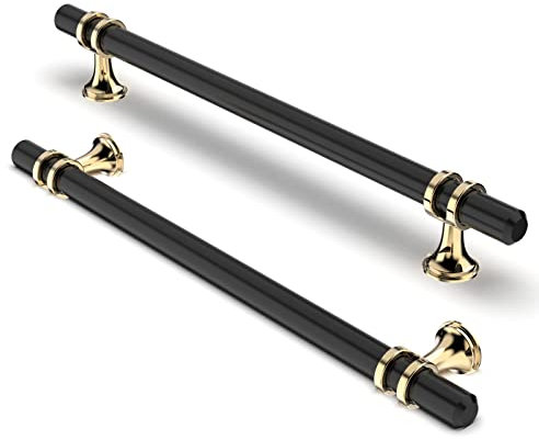 FURNIWARE 10 Stück Möbelgriff, 192mm Bohrlochabstand Möbelgriffe Schrankgriffe Küche Kabinett Griff Verwendet für Türgriff der Badezimmertür Kleiderschrank,Gold + Schwarz