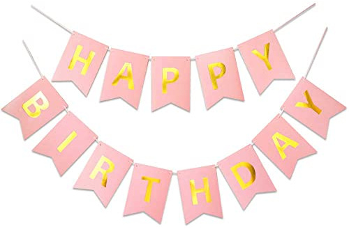TOYVENTURES Rosa Happy Birthday Wiederverwendbare Banner Schilder Golden Sparkle Lustige Geburtstag Party Supplies für Mädchen Geburtstag Party Dekorationen Kinderzimmer Hängend 13 Stück