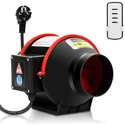 Tubiaz Ventilateur de conduit de fumée 100 mm Inline Duct Fan Exhaust Fan 220 V Silencieux avec télécommande, Max. 310 m³/h Ventilateur de conduit pour salle de bain, bureau, salles de croissance