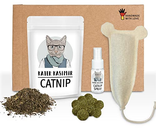 Kater Kasimir Katzenminze Party Paket für echte Katzenminze Fans: lose, im Zerstäuber, im Mausekissen und als Katzenminze Kugeln