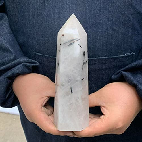 Sudemota Natürlicher Kristall rau Hauptdekoration Natürlicher schwarzer Turmalin-Kristall-Obelisk-Quarz-Kristall-Energiesäulen-Chakra-Steine (Size : 480-500g)