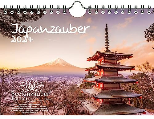 Japanzauber DIN A5 Wandkalender für 2024 Tokio Japan Urlaub Strand - Geschenkset Inhalt: 1x Kalender, 1x Weihnachts- und 1x Grußkarte (insgesamt 3 Teile)