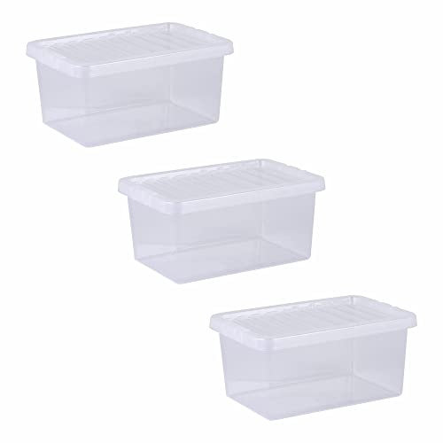 TENLITE 11 Litre Small Plastic Storage Box with Lid - PACK OF 3 | Clear Transparent Storage Container (11L Crystal Container)