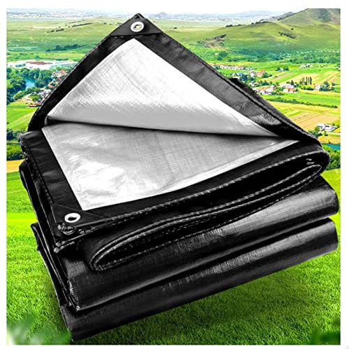 Bâche de Protection en polyéthylène,Bache de Protection Toiture Etanche, 220g/m² Bâche Imperméable Noir Argent avec œillets pour Mobilier de Jardin, Piscine,4x5m/13.12x16.4ft