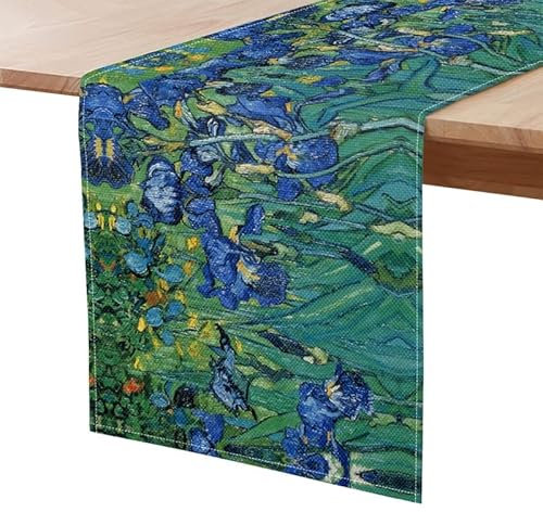 Jndtueit Van Gogh Tischläufer für lange Tische, Irises Blumen, saisonaler Jahrestag, Urlaub, Küche, Tischdekoration, Blau mit Blumenmuster